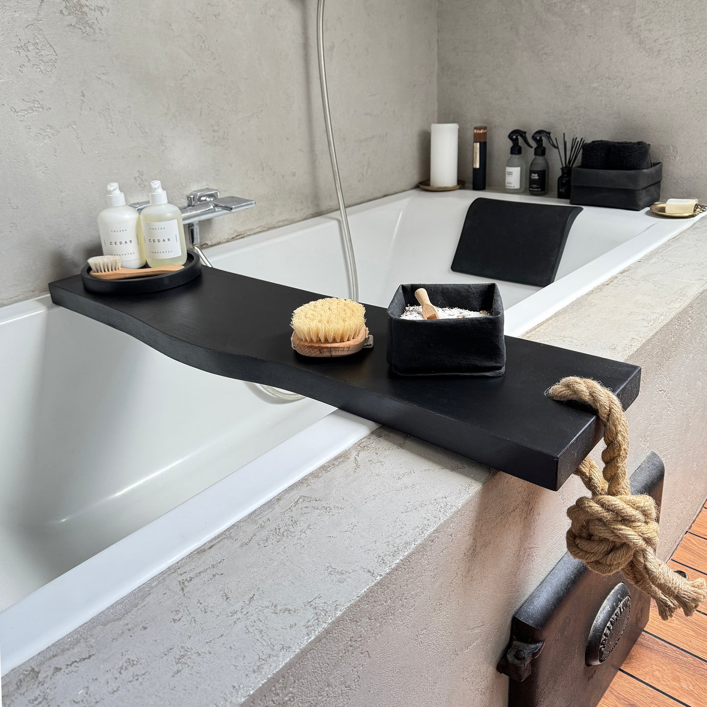 BLACK WOOD BATH TRAY