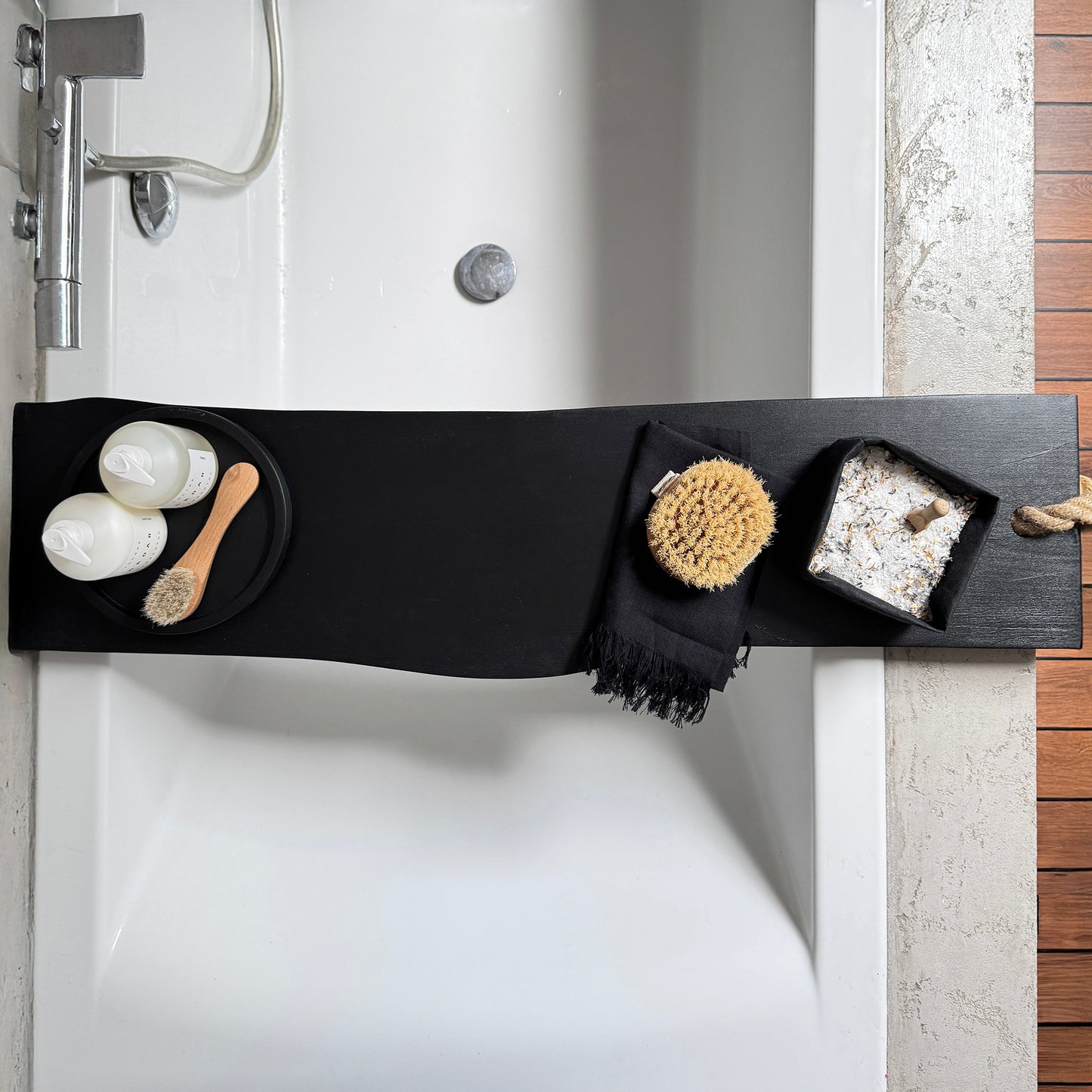 BLACK WOOD BATH TRAY