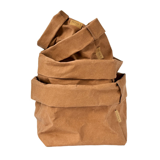 Washable paper storage bundle in cinnamon, set of 4 bags