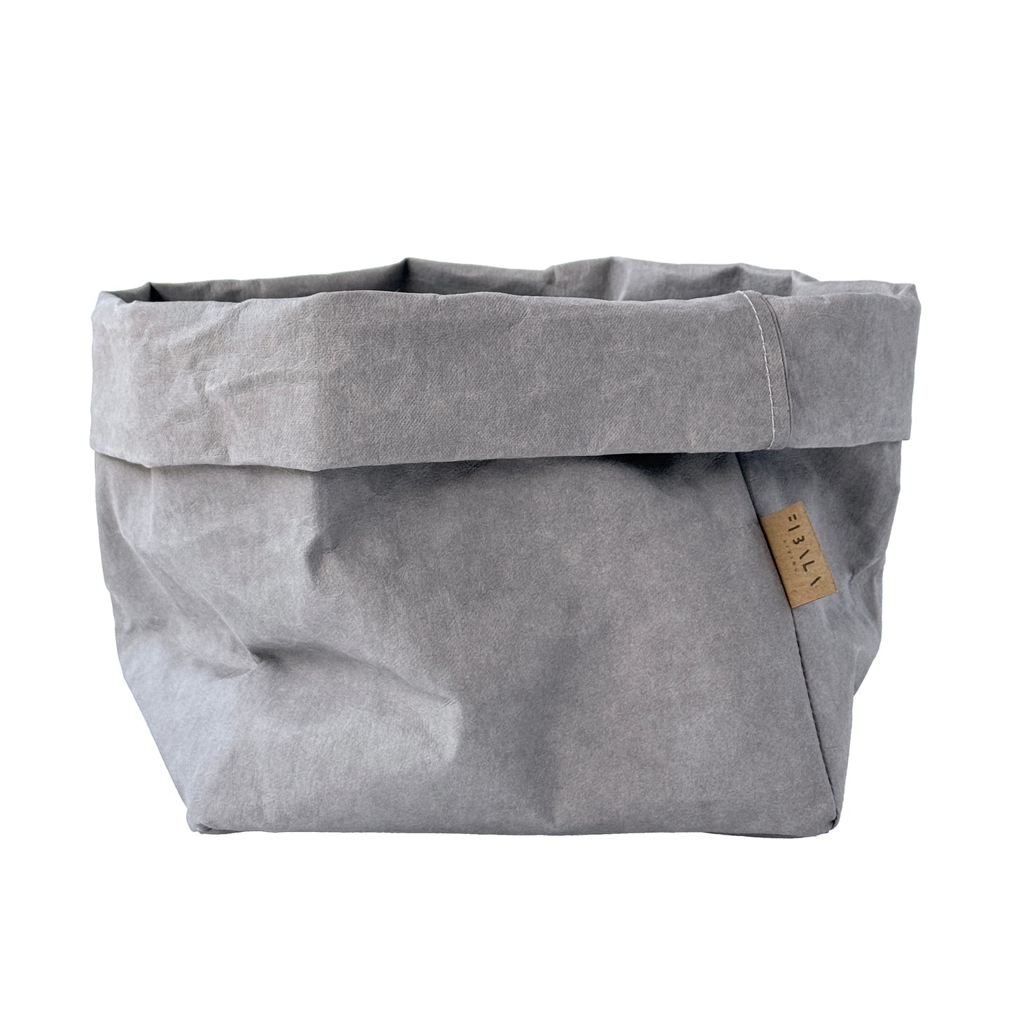 Gray washable paper bag with a label on a white background