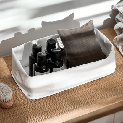 FLORO minimalist storage basket used on open shelving