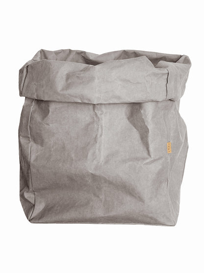 Gray washable paper tote bag, studio shot on white background