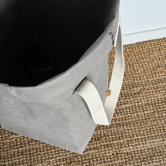 Top view Solea washable paper laundry basket in grey
