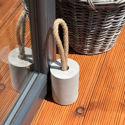 Handmade modern concrete door stop close-up