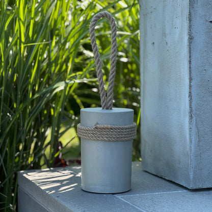 Minimalist 5 kg concrete door stopper with natural jute rope and wrapped base