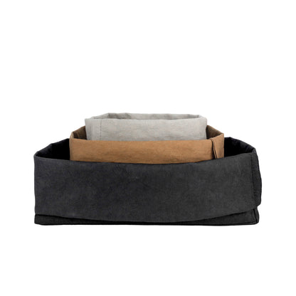 Stack of 3 neutral washable paper boxes, white BG—eco storage set