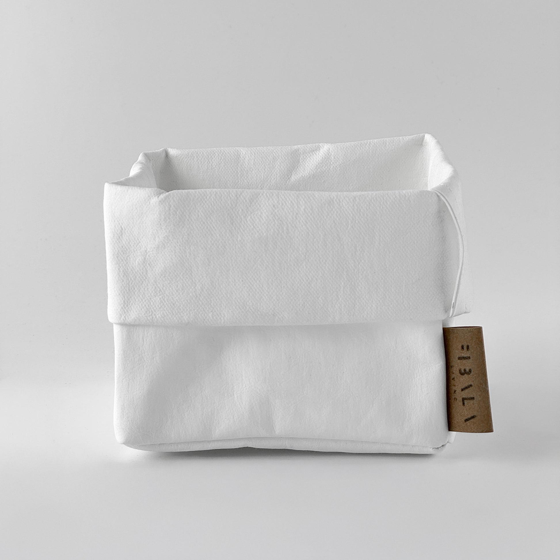 Small white washable paper box, white BG—minimalist eco storage