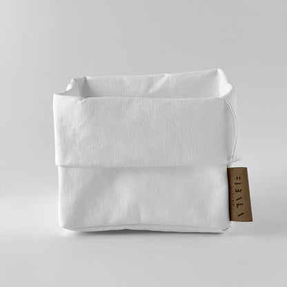 Small white washable paper box, white BG—minimalist eco storage