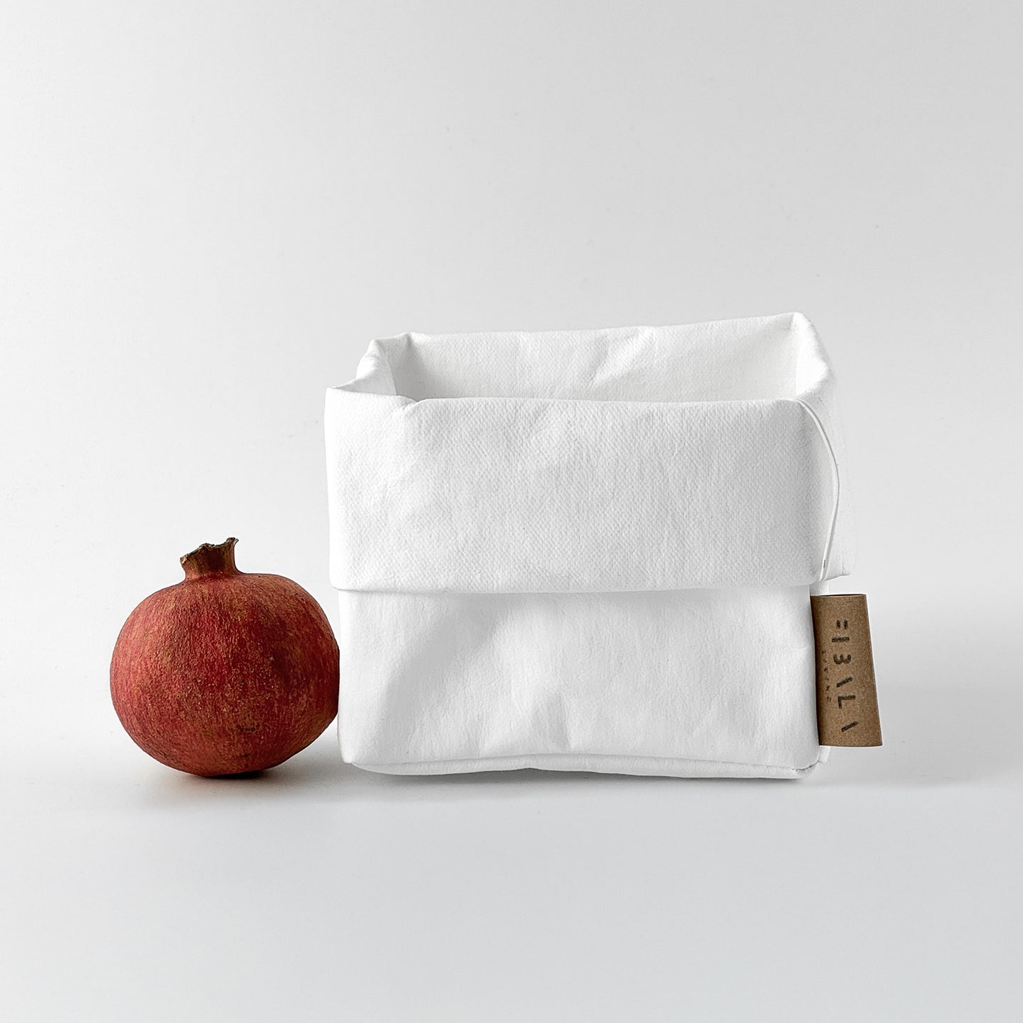 Small white washable paper box with pomegranate, white BG—eco chic storage