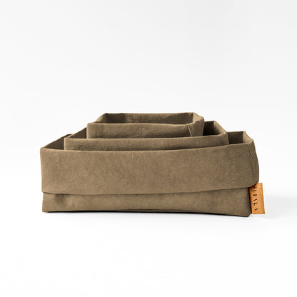 Mono washable paper storage basket in olive