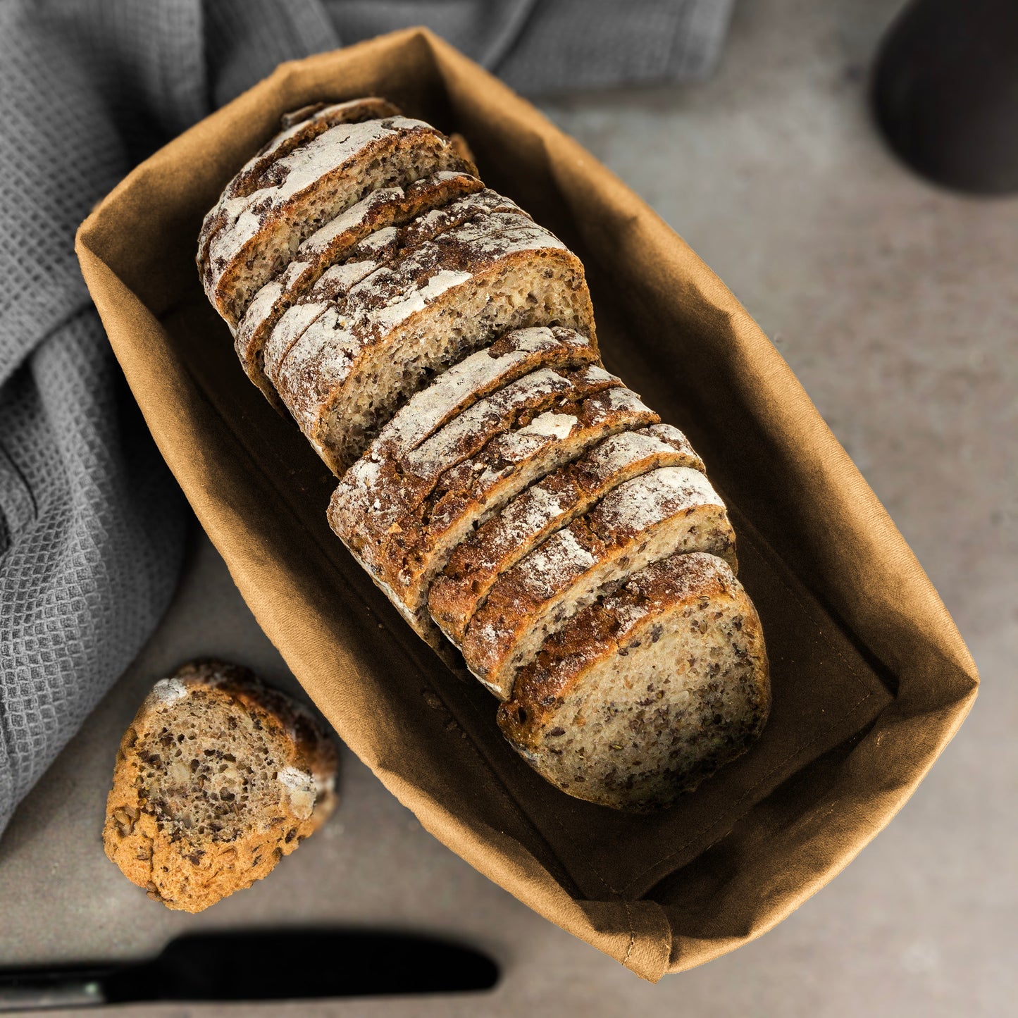 MONO minimalist storage basket used as bread basket