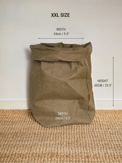 XXL washable paper storage bag dimensions: 60 cm high, 24 x 24 cm base
