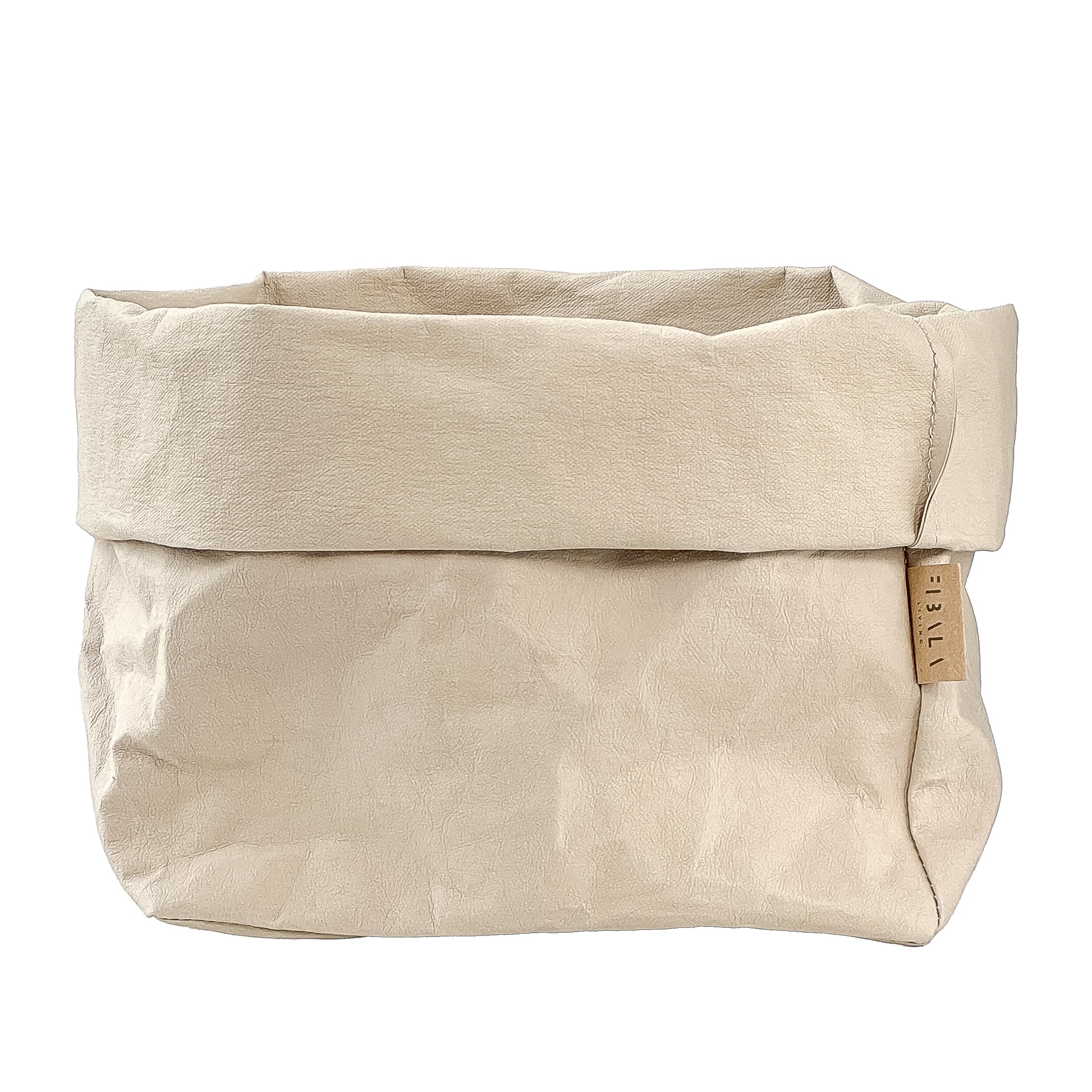 Large sand beige washable paper bag, white BG—eco reusable storage