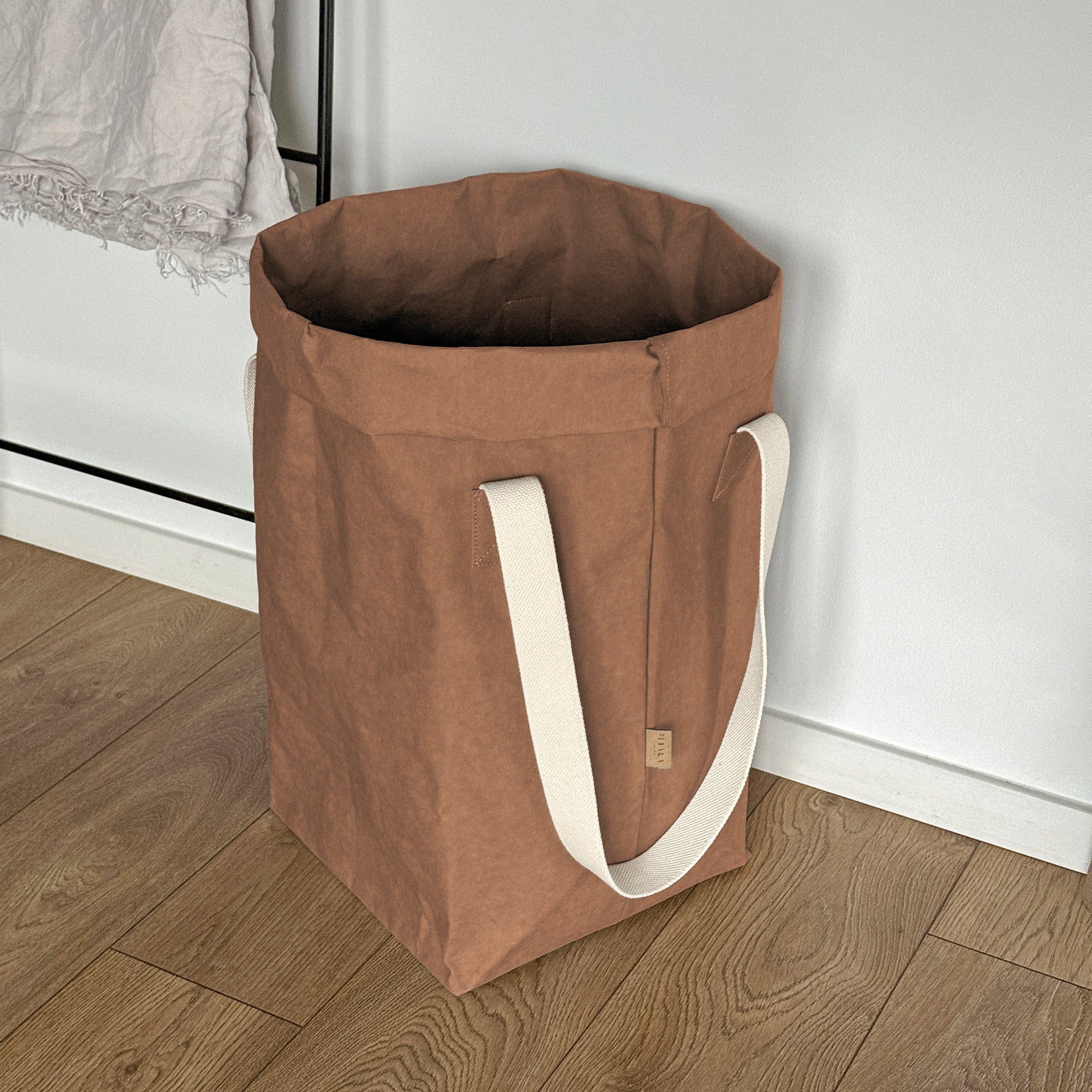 Cinnamon natural washable paper laundry basket with cotton handles