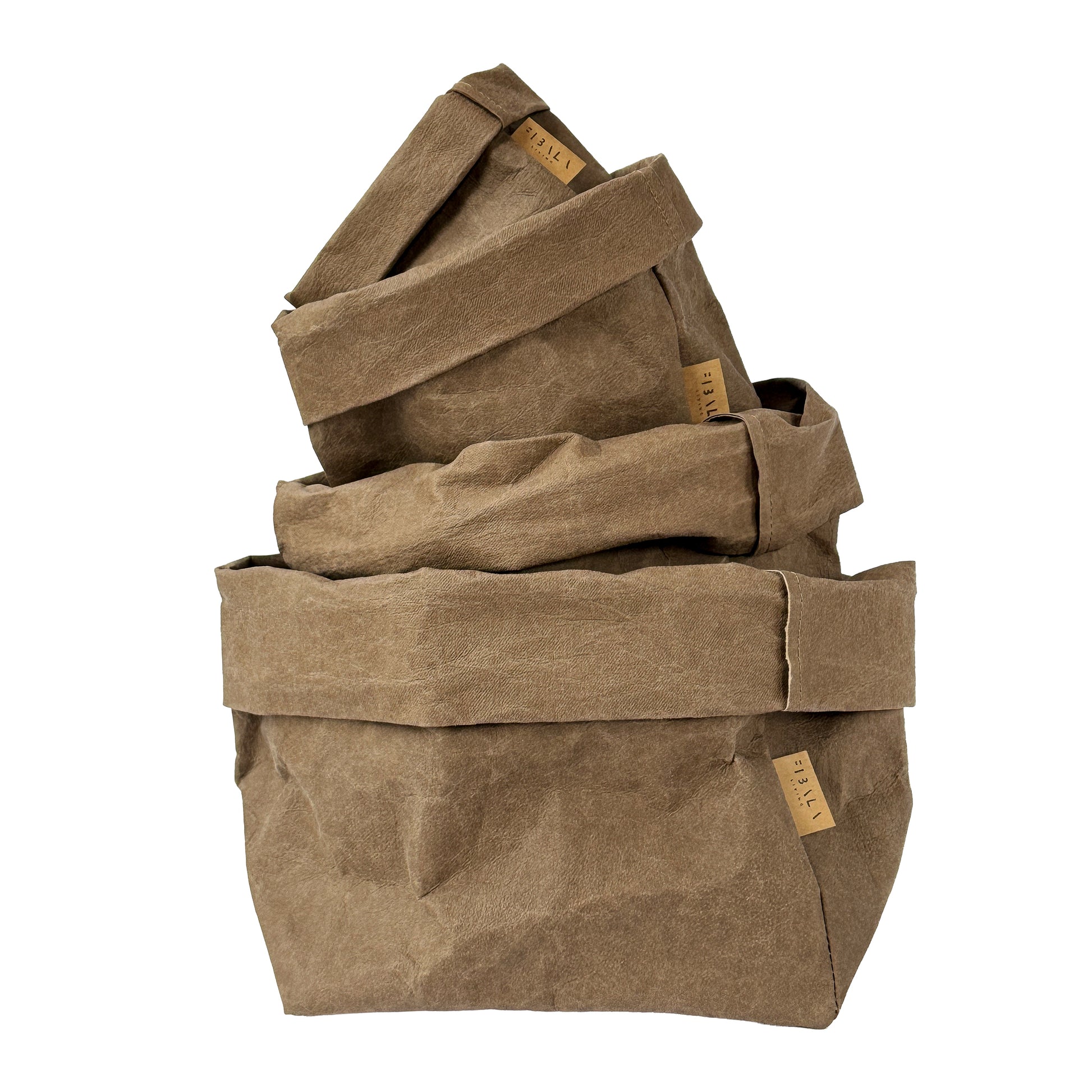 Washable paper storage bundle in cocoa, set of 4 bags
