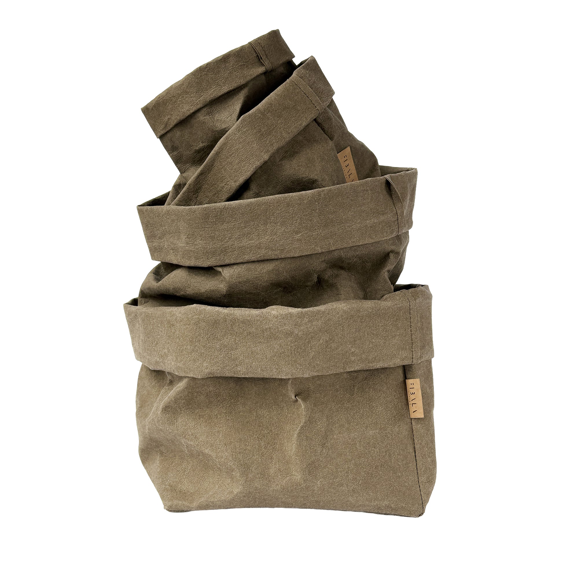 Washable paper storage bundle in olive, set of 4 bags