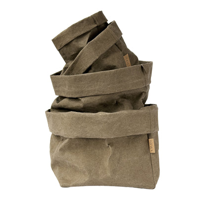 Washable paper storage bundle in olive, set of 4 bags