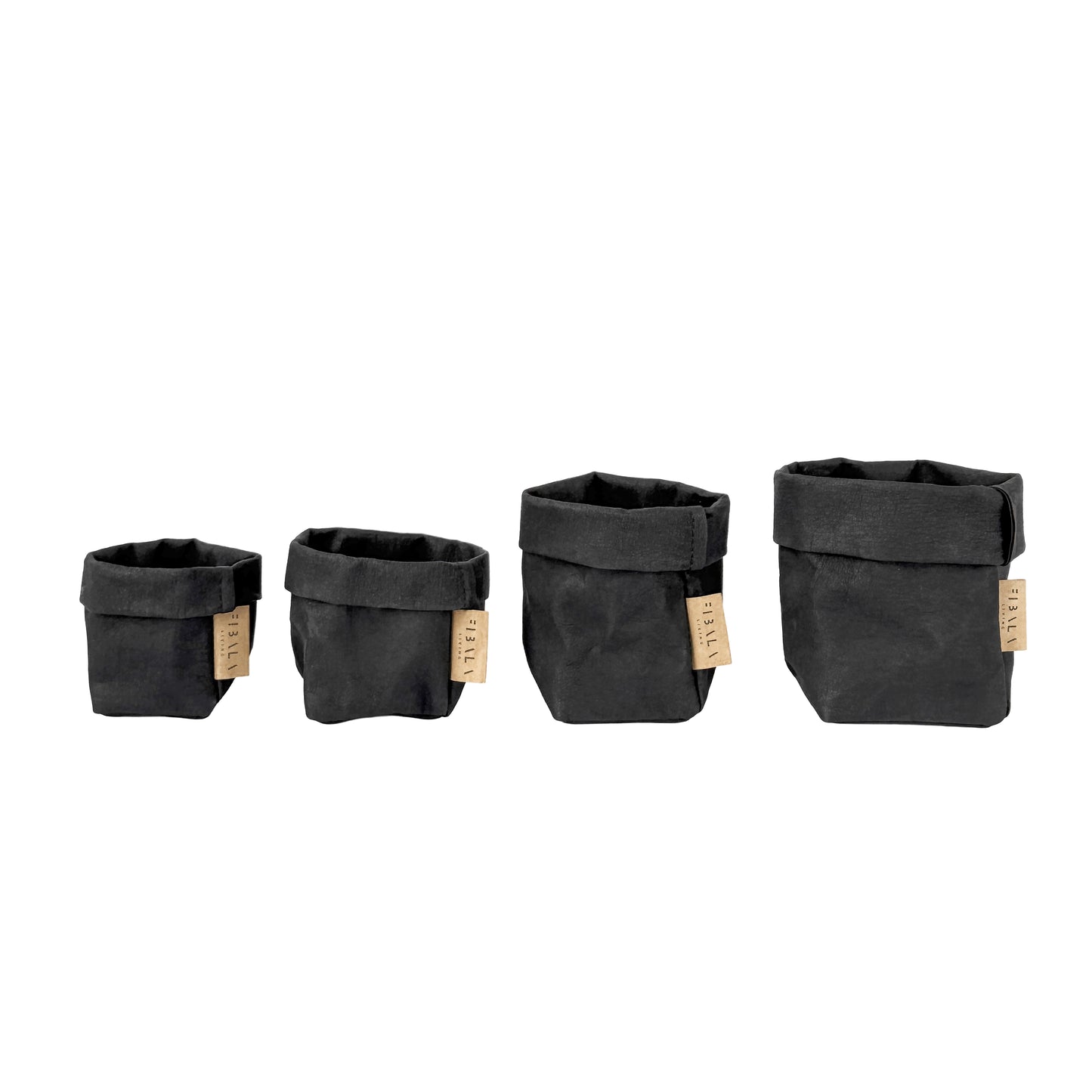 Washable paper storage bundle in black, set of 4 minimalist organizers
