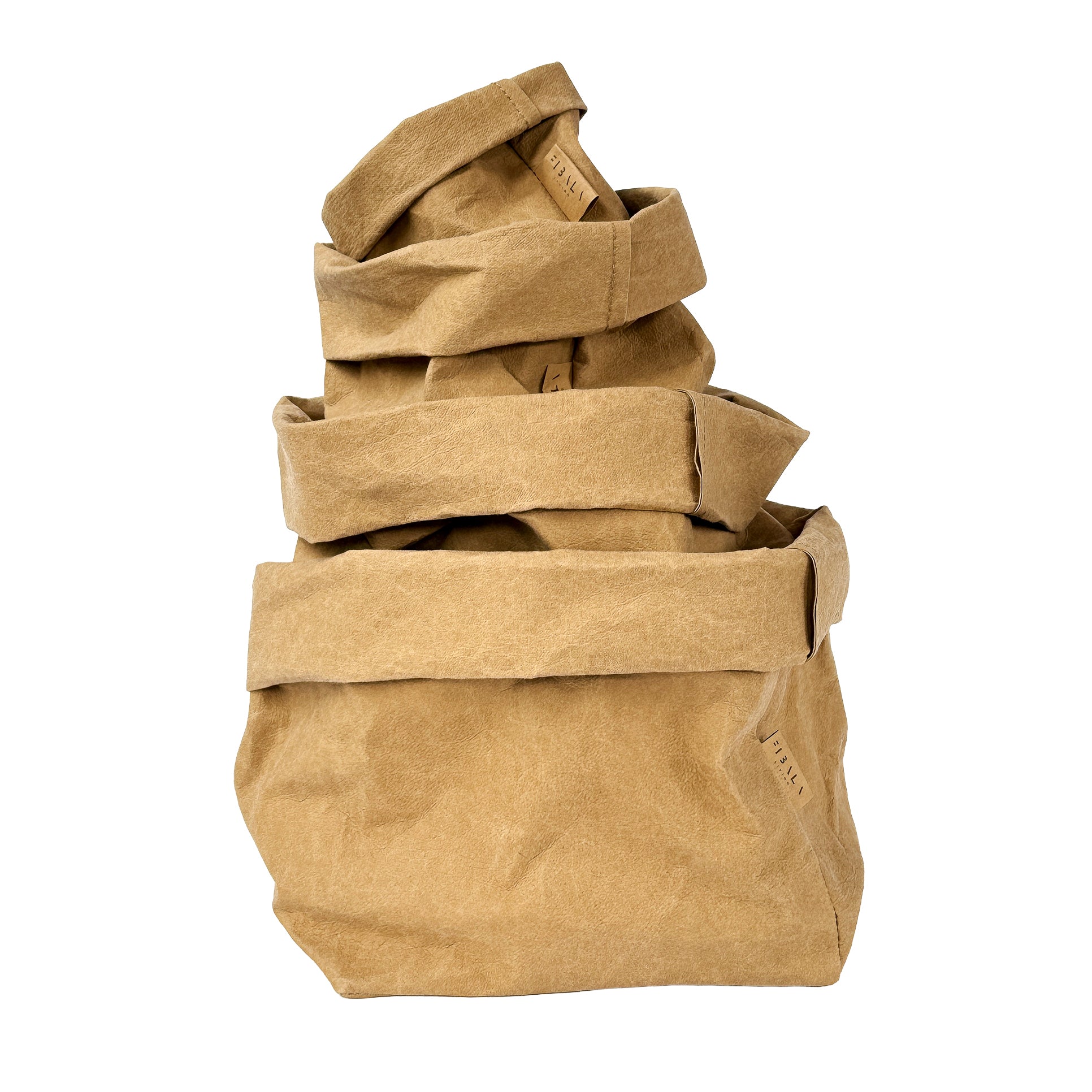 Large 4-pack brown washable paper bag bundle, white BG—eco reusable tote set 