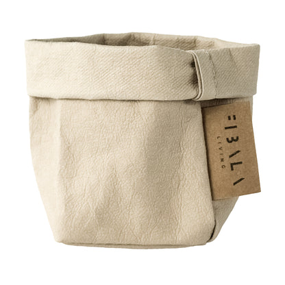 Mini Sand Beige Washable Paper Bag on White Background. Eco-friendly and Stylish.