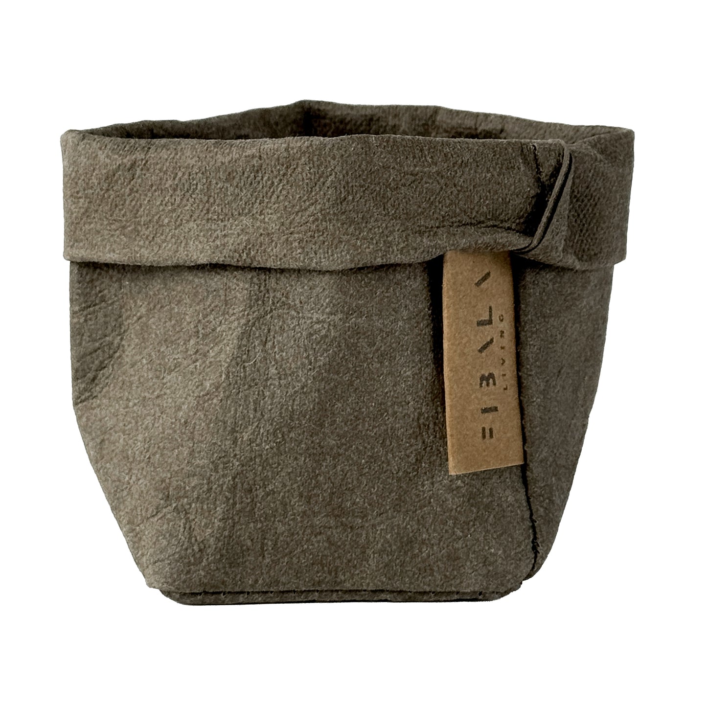 Mini Olive Green Washable Paper Bag on White Background. Eco-friendly and Stylish.