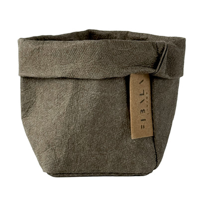 Mini Olive Green Washable Paper Bag on White Background. Eco-friendly and Stylish.