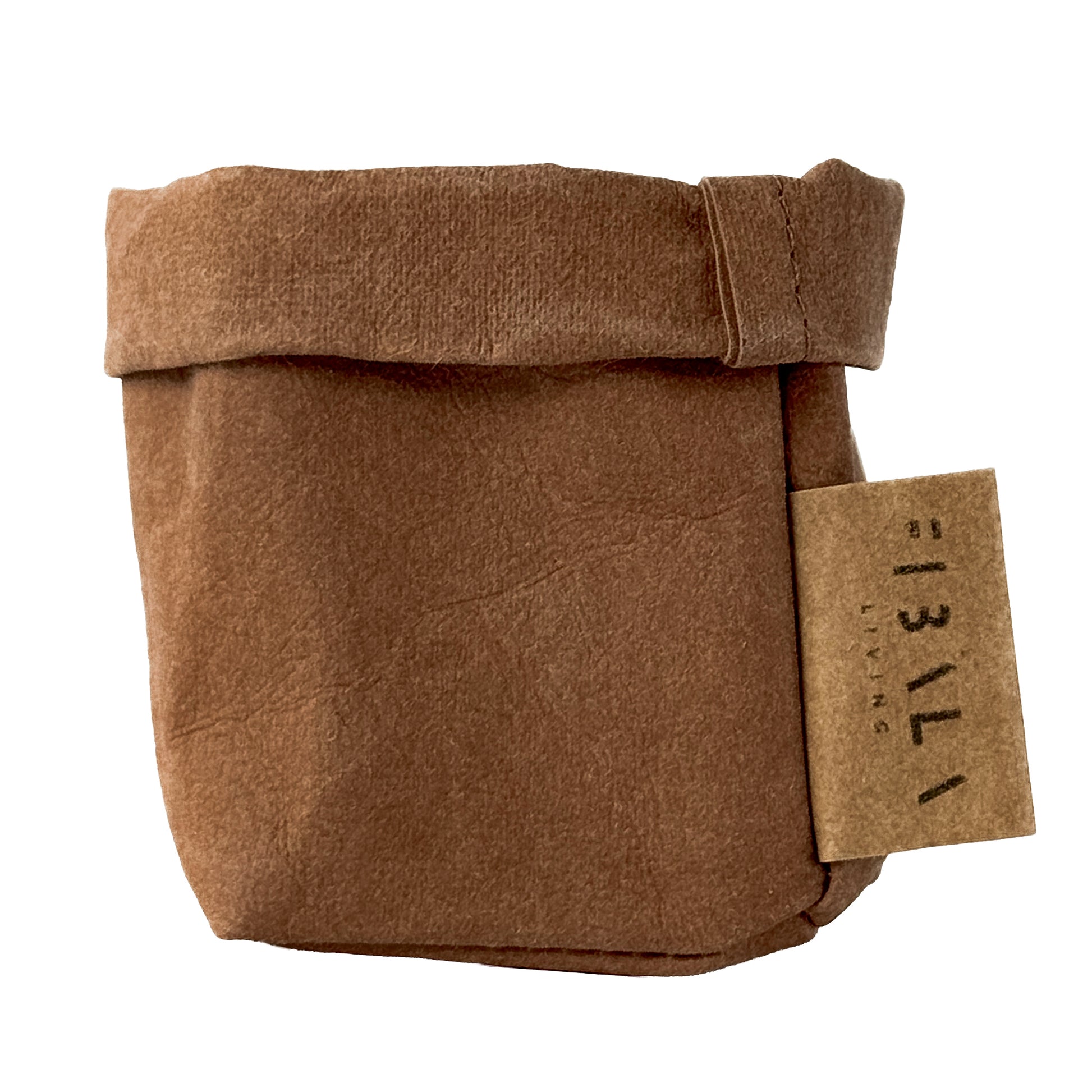 Mini Cinnamon Brown Washable Paper Bag on White Background. Eco-friendly and Stylish.