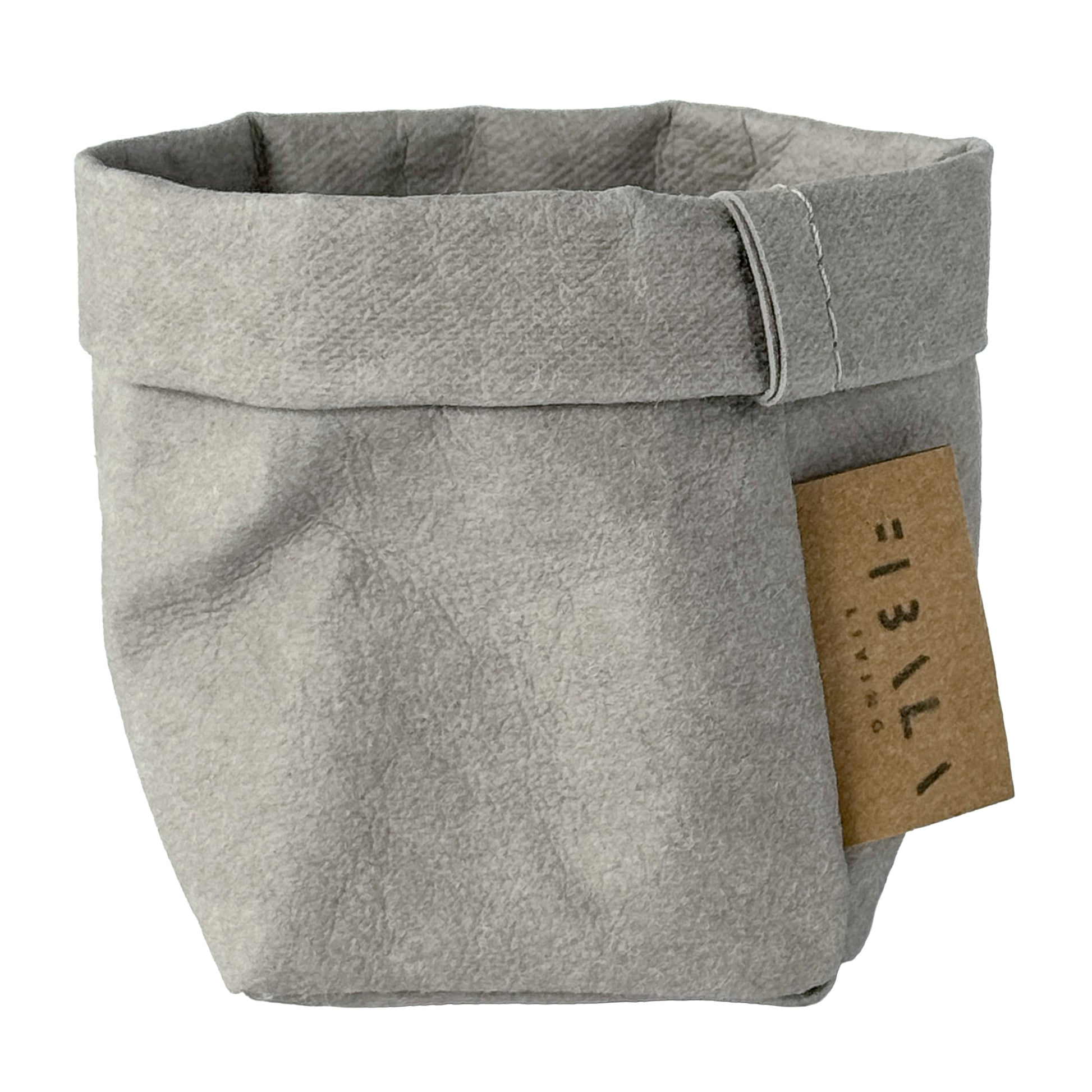 Mini Grey Washable Paper Bag on White Background. Eco-friendly and Stylish.