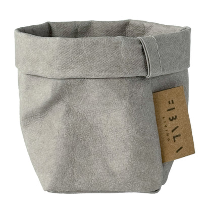 Mini Grey Washable Paper Bag on White Background. Eco-friendly and Stylish.