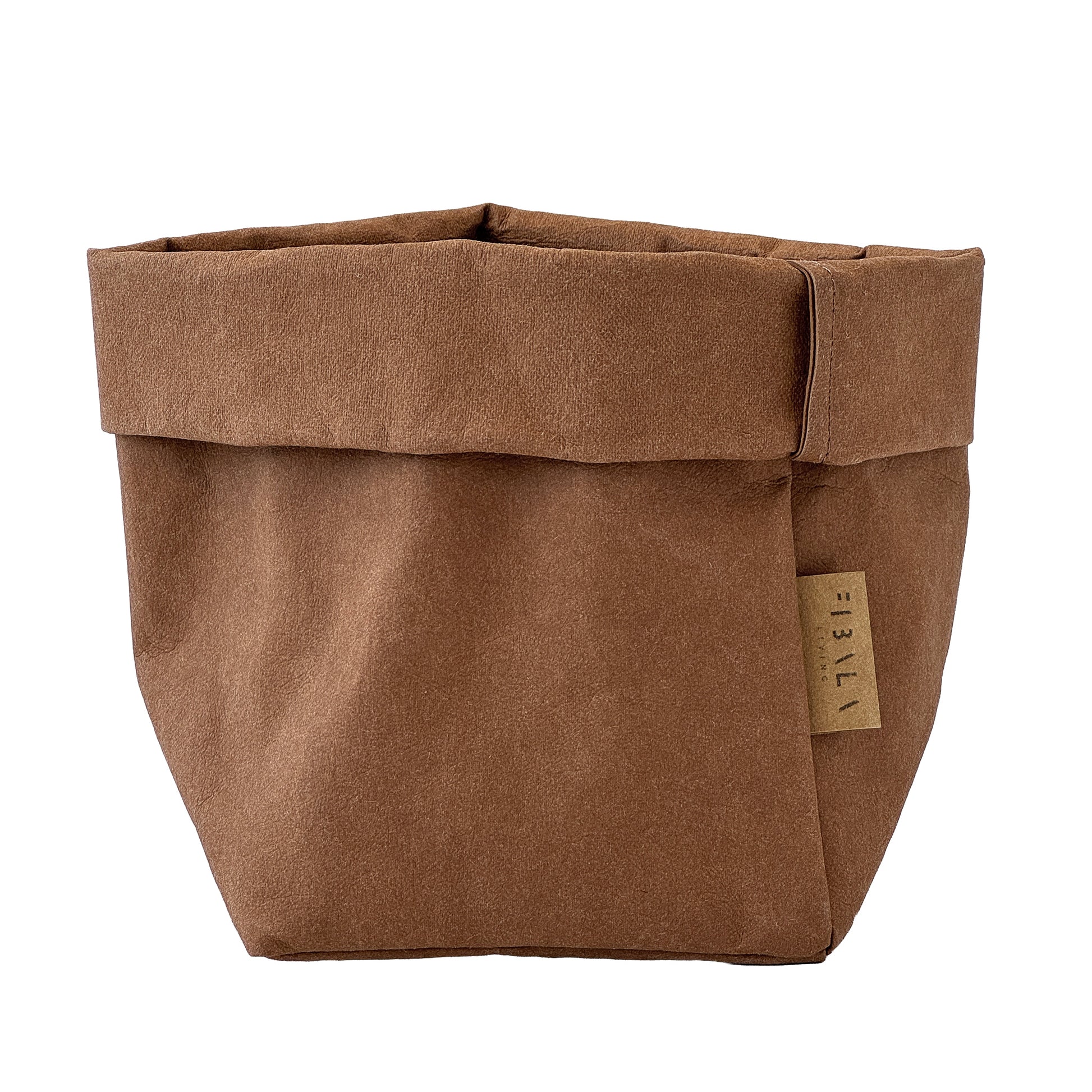 Small Cinnamon Brown Washable Paper Bag on White Background