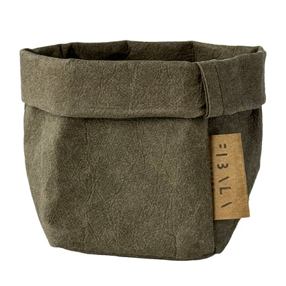 XS olive green washable paper bag, white BG—eco mini tote 