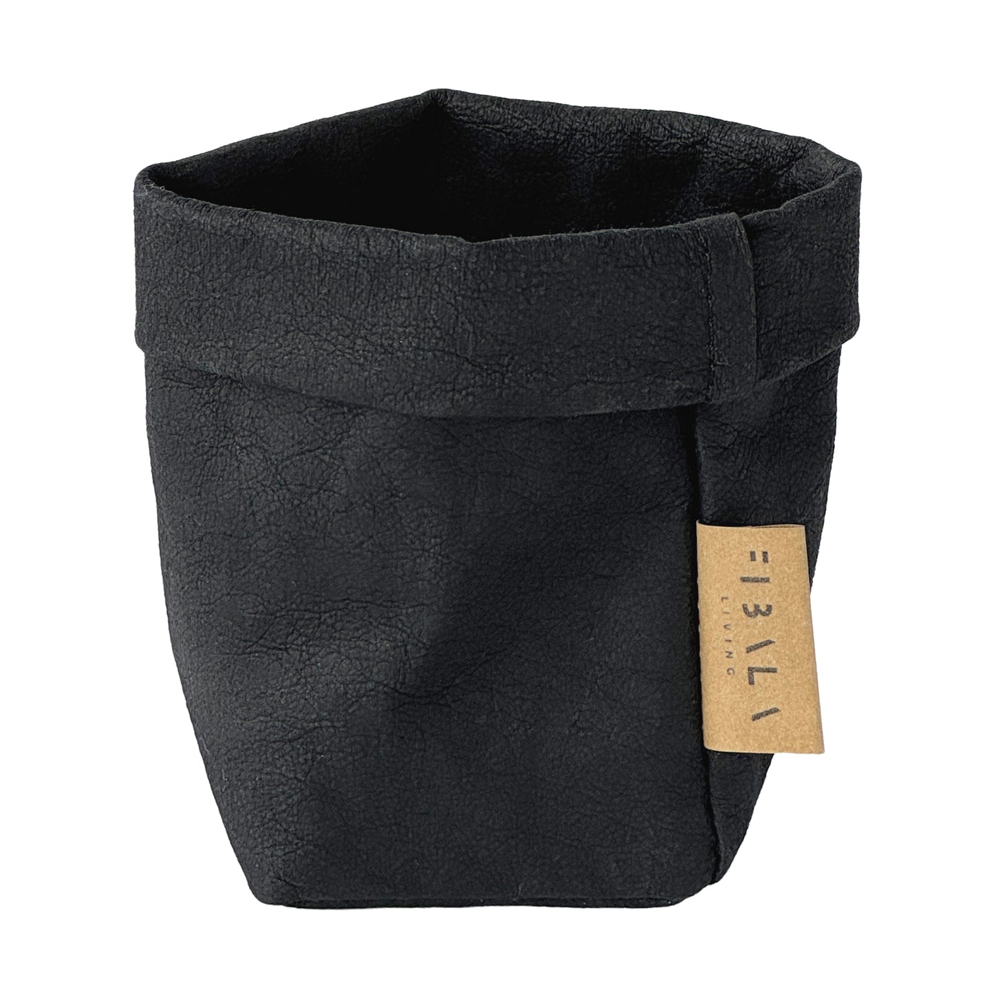 XS tall black washable paper bag, white BG—eco mini tote