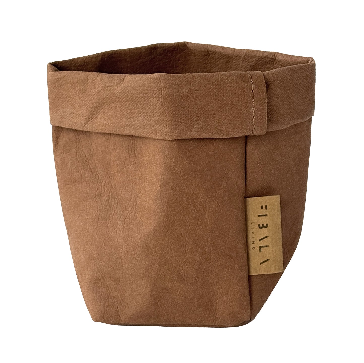 XS tall cinnamon brown washable paper bag, white BG—eco mini tote