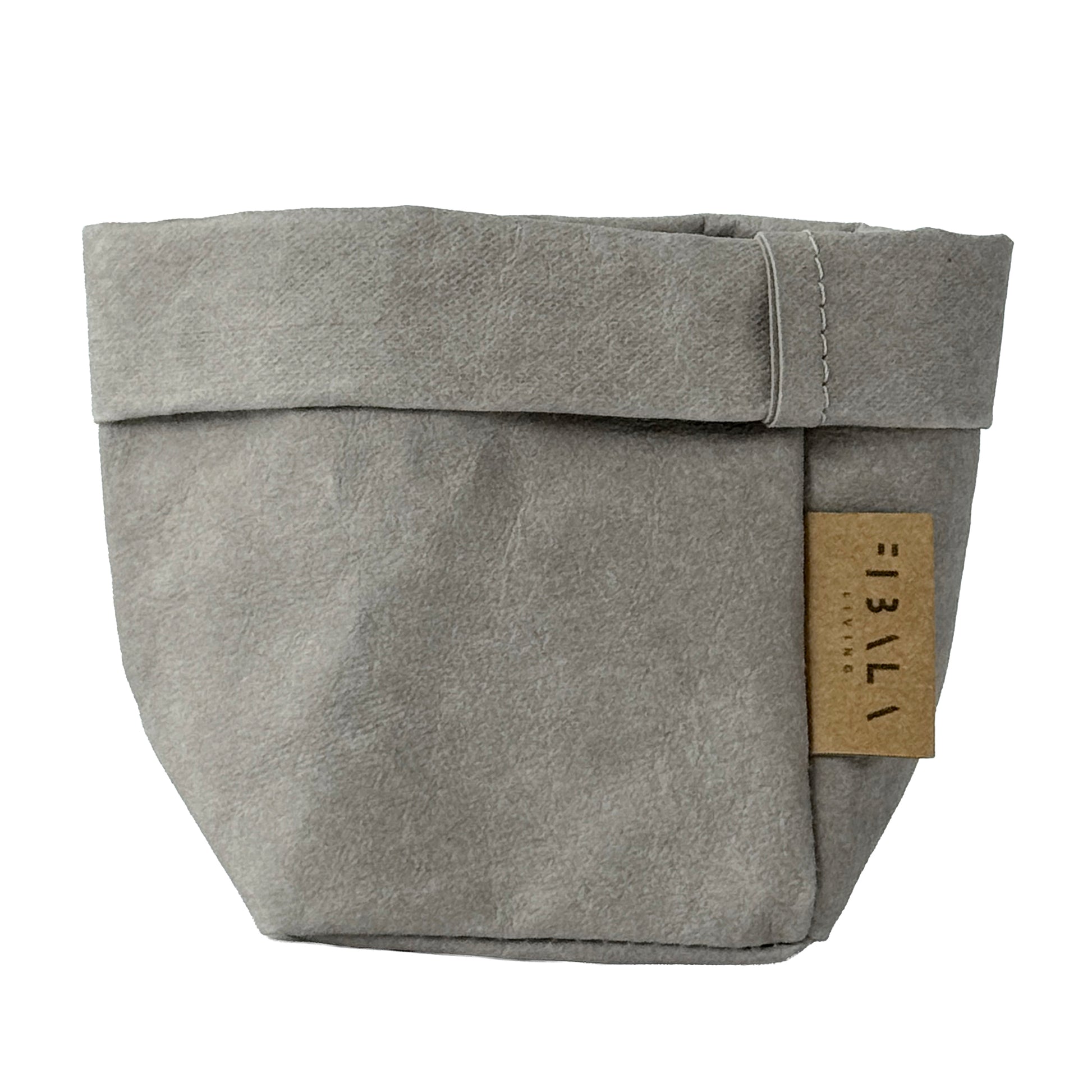 XS tall grey washable paper bag, white BG—eco mini tote