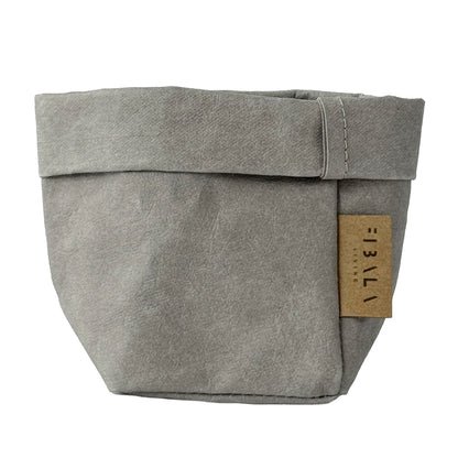 XS tall grey washable paper bag, white BG—eco mini tote