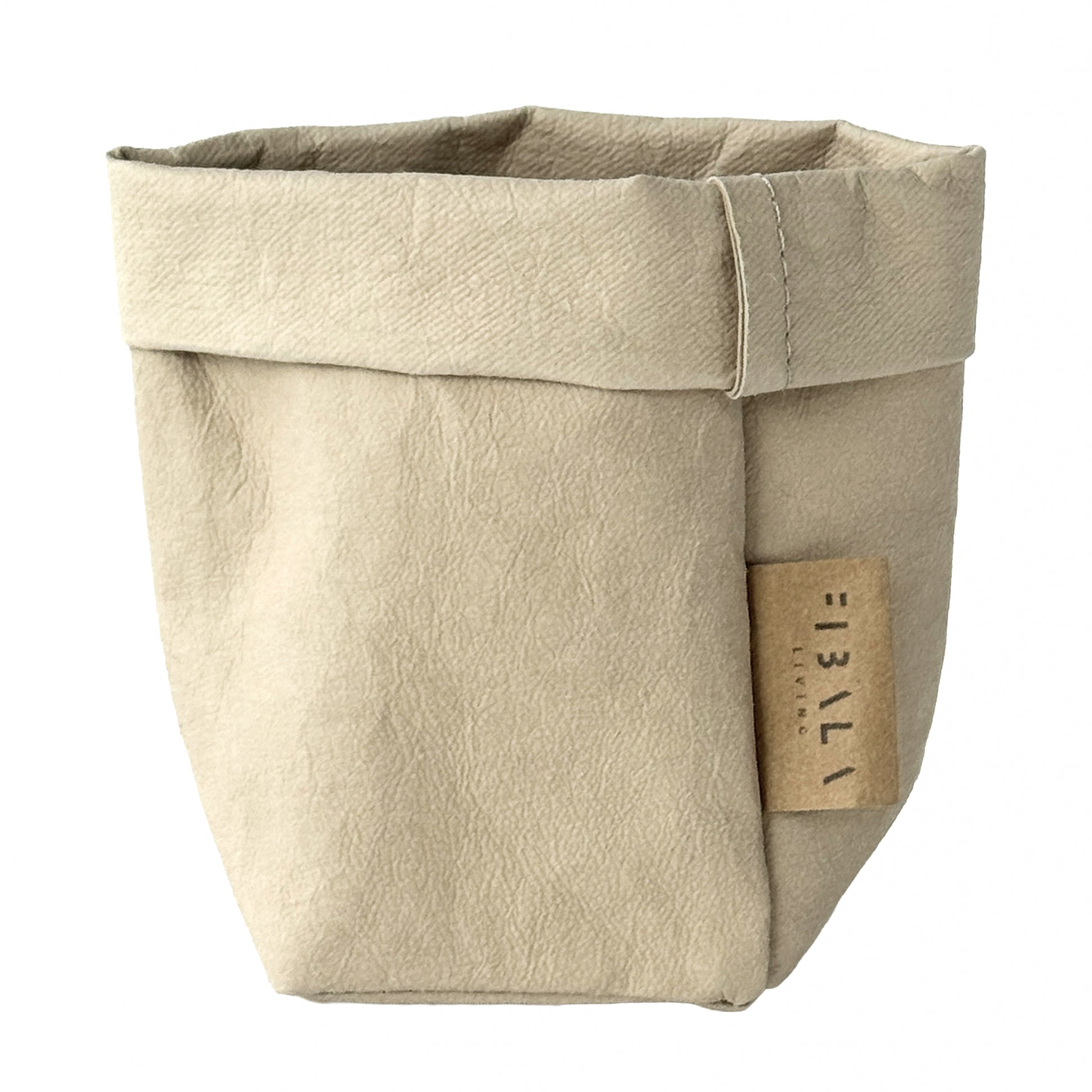 XS tall sand beige washable paper bag, white BG—eco mini tote