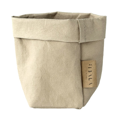 XS tall sand beige washable paper bag, white BG—eco mini tote