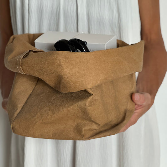 Large washable paper storage bag in brown for modern home storage
