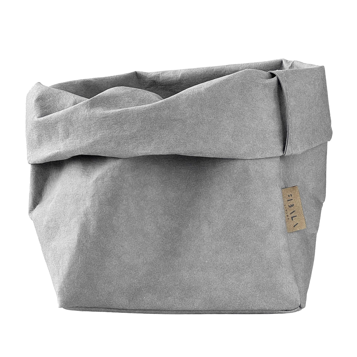 Medium grey washable paper bag basket, white BG—eco reusable tote 