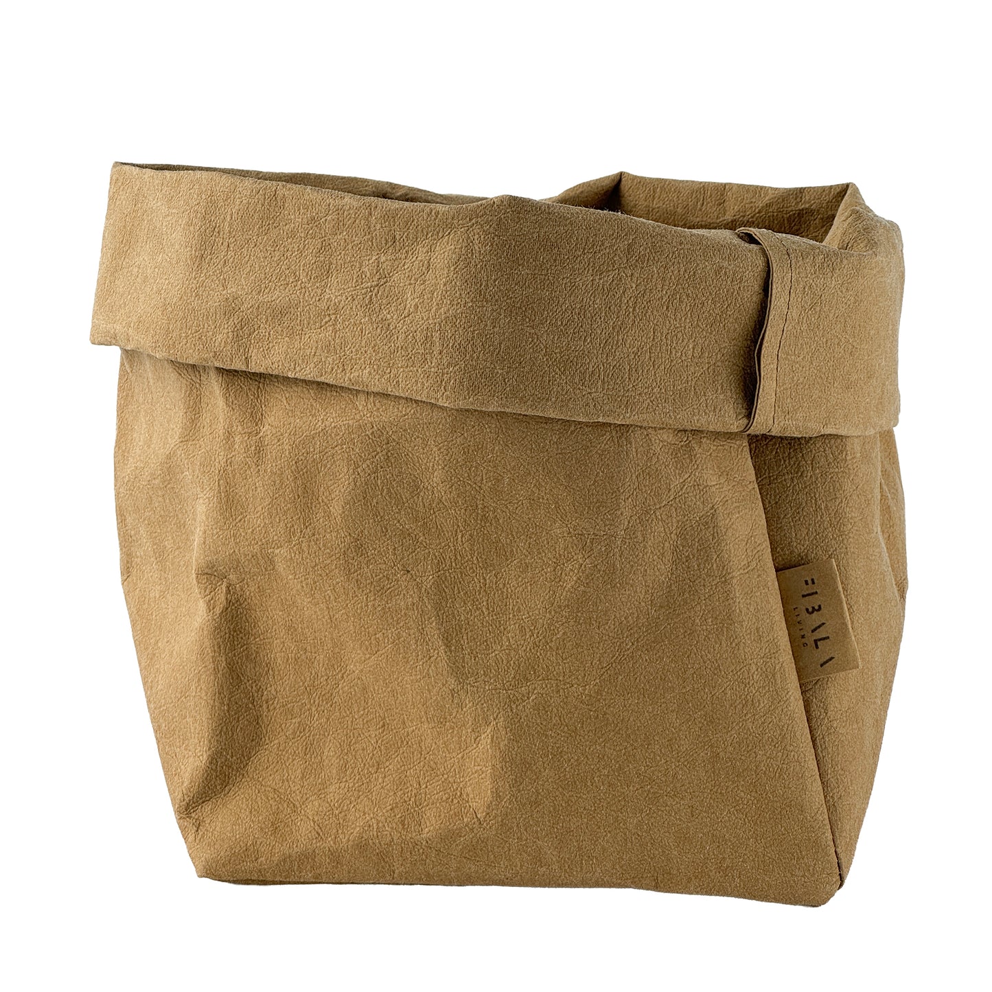 Medium brown washable paper bag basket, white BG—eco reusable tote 