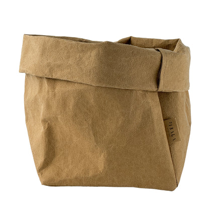Medium brown washable paper bag basket, white BG—eco reusable tote 