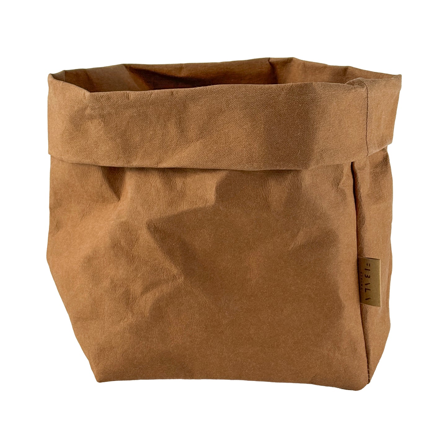Medium cinnamon brown washable paper bag basket, white BG—eco reusable tote 