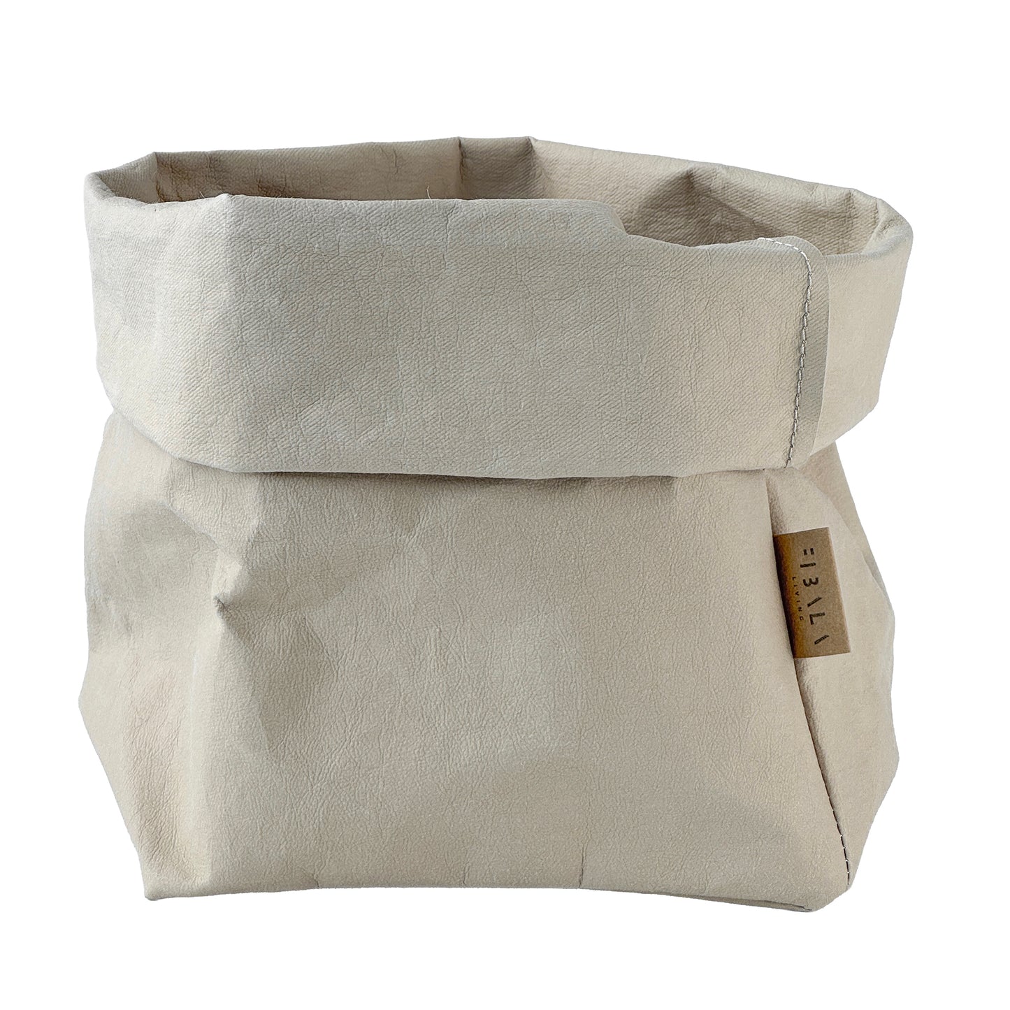 Medium sand beige washable paper bag basket, white BG—eco reusable tote 