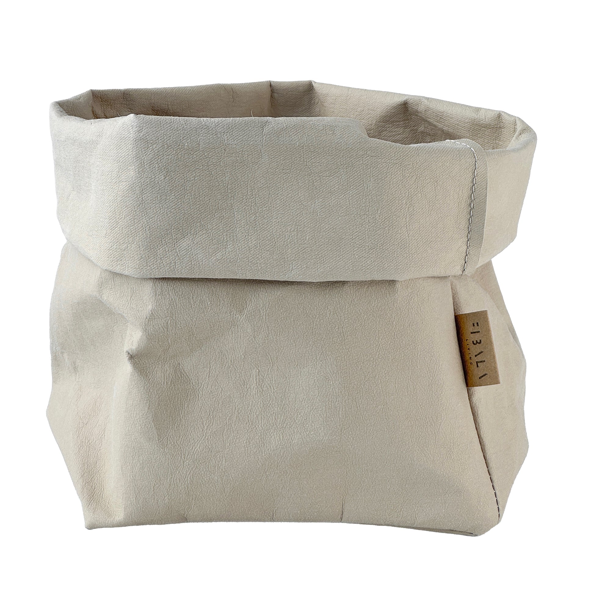 Medium sand beige washable paper bag basket, white BG—eco reusable tote 