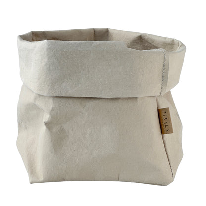 Medium sand beige washable paper bag basket, white BG—eco reusable tote 