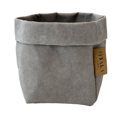 Petite grey washable paper bag, white BG—eco mini tote