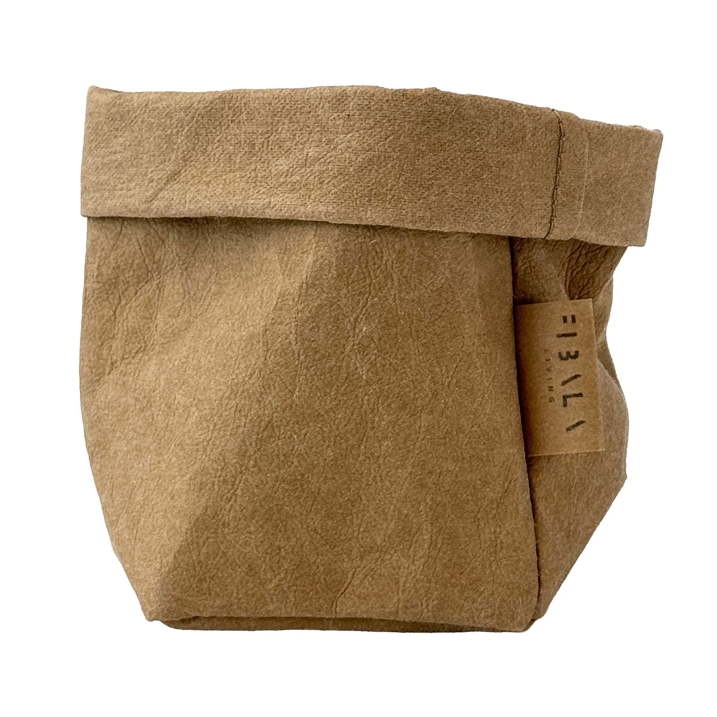 Petite brown washable paper bag, white BG—eco mini tote