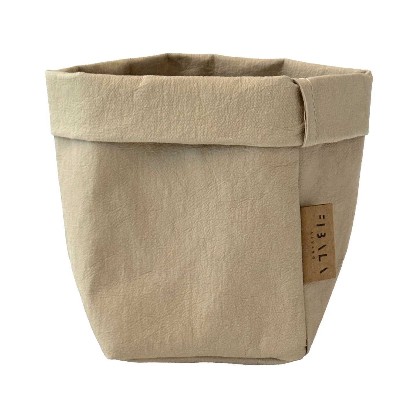 Petite sand beige washable paper bag, white BG—eco mini tote