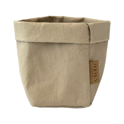Petite sand beige washable paper bag, white BG—eco mini tote