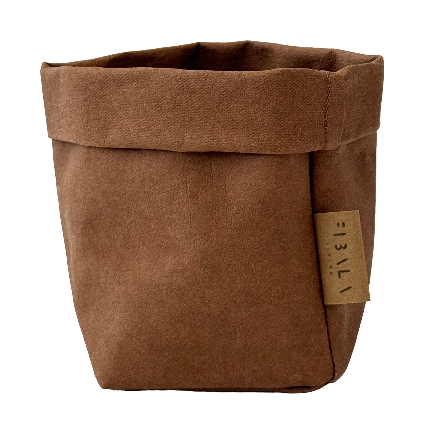 Petite cinnamon brown washable paper bag, white BG—eco mini tote